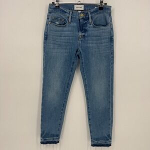 FRAME Le Garcon Crop Jeans Women's Size‎ 23 Distressed Frayed Hem Medium Wash